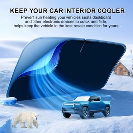 T TGBROS - Parasol para parabrisas de ajuste personalizado para accesorios Rivian R1T 2022-2023, protector solar plegable reflectante de poliéster, protección contra el calor y el sol