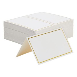 Febbya 50Pcs Place Cards Gold Foil,Table Name Cards for Wedding, Buffet Food Labels, Place Cards for Table Setting, Tent Cards for Party, Wedding Table Numbers, White Place Setting Cards
