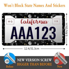 Galaxy Moon and Stars License Plate Frame Starry Sky Planets License Plate Holder, 2 Pack Starry Sky Planets License Plate Holder with Screw Caps Cover