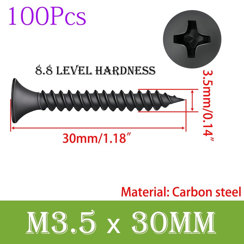 Qrity Pack of 100 Flat Head Wood Screws Self-Tapping Screws