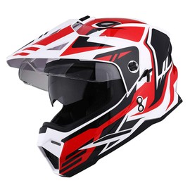1Storm Dual Sport Motorcycle Motocross Off Road Full Face Helmet Dual Visor Storm Force Red, Size L