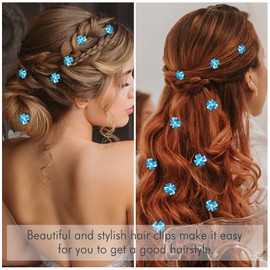 YISSION 20Pcs Mini Blue Flower Hair Clips with Rhinestone Cute Hair Pins Decorative Hair Clips Wedding Hair Barrettes Bridal Hair Accessories for Girls Women