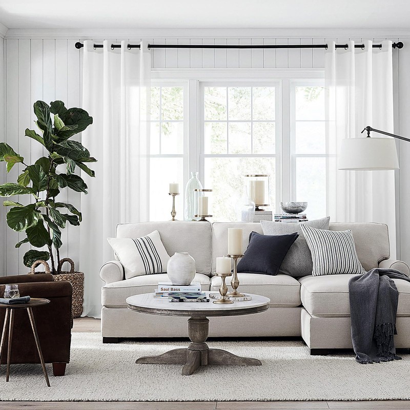 Topfinel Voile Sheer Curtains Linen Structure with Eyelets Translucent Plain