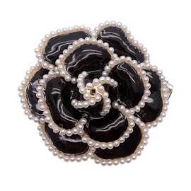 Pearl Camellia Flower Brooch Pin for Women Girls Wedding Bouquest Party Lapel Jackets Hat Scarfts Corsage Dress Brooches Pins Exquisite Brides Mother Jewelry Gifts (Black)