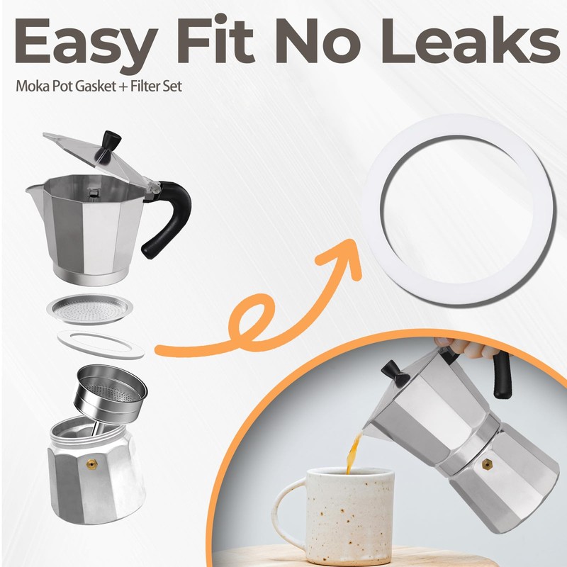 Mogrecha Moka Pot 2 Pcs Filter with 3 Pcs Silicone