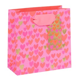 Glick Luxury Pink & Red Hearts Valentine's Day Gift Bag, Suitable for Mother's Day and Other Celebrations, Gift Bag for your Valentine 14 x 14 x 6 cms, Pink & Red
