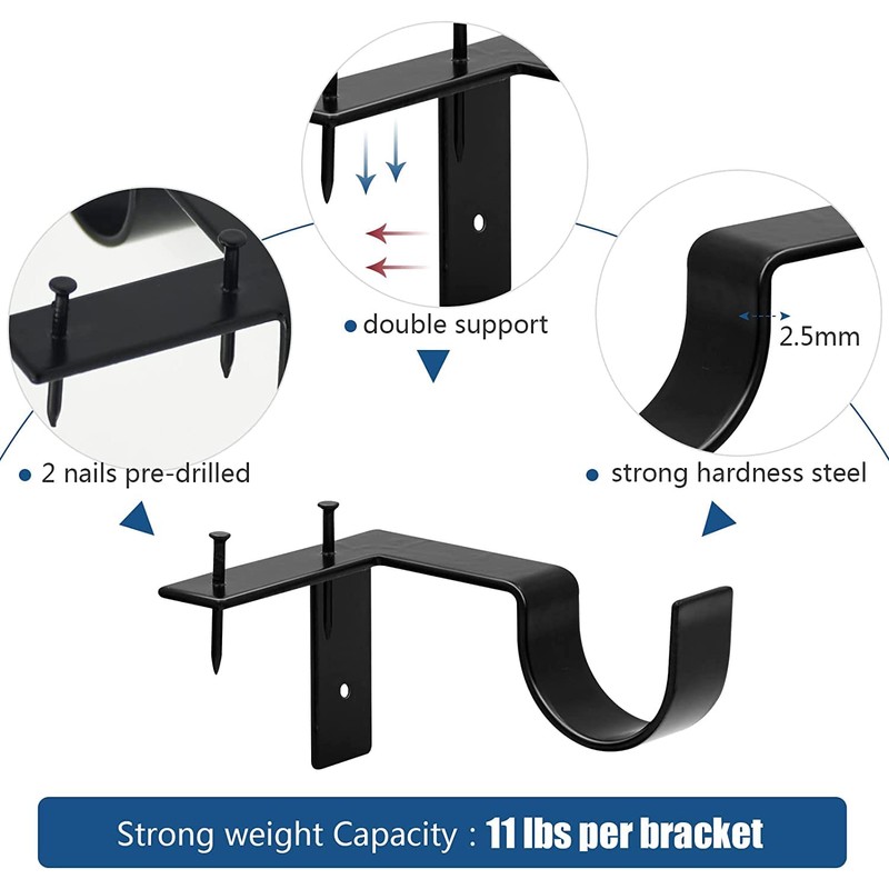 4 Pack Curtain Rod Bracket No Drill Curtain Rod Holder