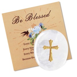 LAIDANLA Clear Quartz Cross Engraved Healing Crystal Worry Stones for Pray Faith Anxiety Relief Oval Palm Stone Polished Natural Crystal Gifts