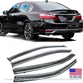Honda For 2013-2017 Honda Accord Window Visor Rain Guard Vent Deflector w/ Chrome Trim