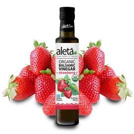 Aleta Farms Balsamic Vinegar, Greek Organic Strawberry Infused Aged Balsamic Vinegar, USDA Organic, Perfect for Salad Dressings, Pasta, Desserts & Cocktails, Glass Bottle, 8.45 fl oz (Strawberry)