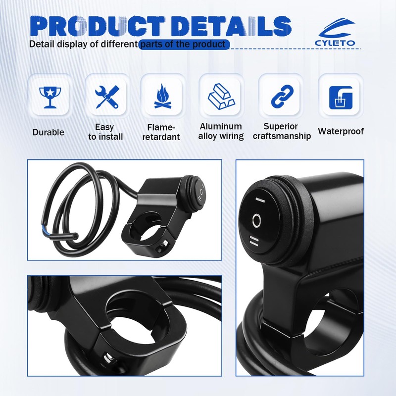 3-Speed Adjustment Motorcycle Headlight Switch 12v 7/8" 22-23mm Waterproof Motorcycle