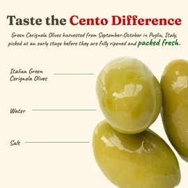 Cento Imported Cerignola Green Olives, 11.6 Oz, Whole Jumbo Italian Olives in Brine for Antipasto, Salad, Charcuterie Board, Bruschetta, Imported from Puglia, Italy - Gluten-Free, Non-GMO
