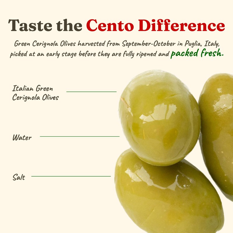 Cento Imported Cerignola Green Olives, 11.6 Oz, Whole Jumbo Italian