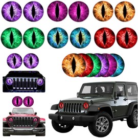 YAMSLAM 7.99In Beast Eyes Headlight Decals, 3D Stereo Eyes Stickers Decal, Cropable Round Headlight Decal, Car Window Bumper Decoration Accessories Stickers for Wrangler (6 Pairs)