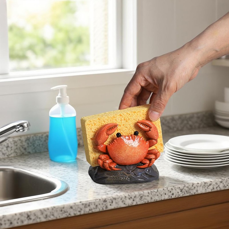 WAIT FLY Resin Crab Sponge Holder for Kitchen Sink Counter,