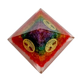 Sawcart Seven Chakra Onyx Orgone Crystal Pyramid with Tree of Life Symbol Four Sided for Reiki Healing, Chakra Balancing, Aura Cleansing, Energy Generator, Yoga Meditation Size: 2.5-3”