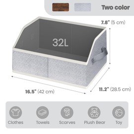 Storage Baskets for Shelves, 6 Packs Fabric Trapezoid Closet Organizer Bins with Labels and Chalk Marker, Foldable Clothing Containers Box for Clothes, Toy, Towel, Hats, Silver Gray