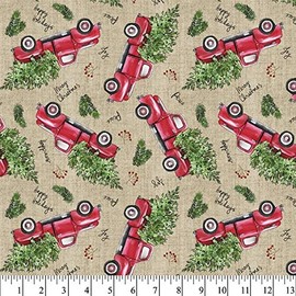 Christmas Trucks Cotton Fabric by The Yard