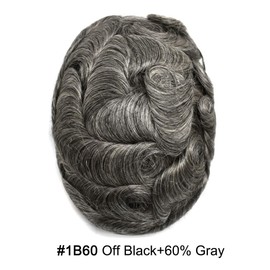 Healthlif Ultra PU Skin Hair System For Men Toupee Hair Piece 0.06mm PU Skin Toupee for Mens Hairpiece Mens V-lopped Natural Hairline 8x10#1B60#1B OFF BLACK+60% GREY 100% Density