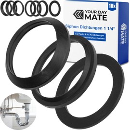 Seal Set for 1 ¼ Inch Siphons, 4 x Wedge Seals, 6 x Flat Gaskets, Rubber in Black, for Bathroom, Kitchen, Sink Seal, Drain Sealing Rings 1 1/4 Inch, Sealing Rings Odour Trap Siphon