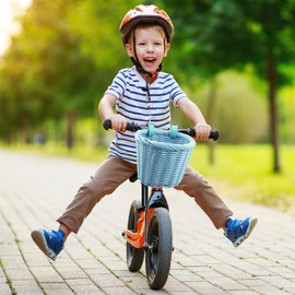 ZUKKA Woven Bicycle Basket Children's Front Handlebar Basket Children's Bicycle Basket Braided for Girls and Children with Leather Strap, Decorative, Removable, Blue
