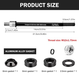 BOUFEIDA Thru Axle Bicycle Adapter, M12 160-178 mm Thru Axle with Bicycle Axle Adapter, Thru Axle Compatible with Most Bicycle Trailer Couplings (M12 x 1.75 (160-178 mm))