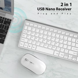 J JOYACCESS Wireless Keyboard and Mouse, Slim Wireless Keyboard Mouse with Numeric Keypad Compatible with iMac Mac PC Laptop Tablet Computer Windows (Silver White)