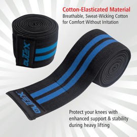 Outex Knee Wraps for Weightlifting (Pair), 80" Long Knee Straps for Weightlifting, Powerlifting, Leg Press, Cross Training - Knee Wraps Support for Squat - for Men & Women (Black/Blue)