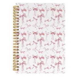 CUANFDDSF Coquette Pink Bow Notebook, Girly Teen Girls Women Pink Preppy Journal Notebooks, Pink Aesthetic Office Supplies, Bow School Supplies Hardcover Spiral Notebook 5.5x8.3 Inch
