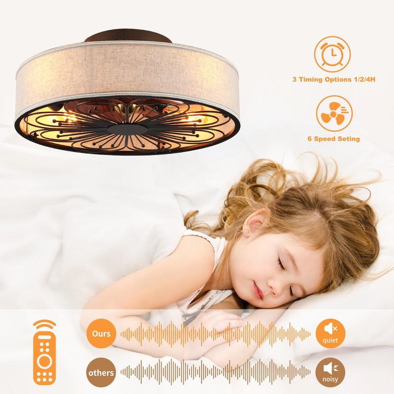 Alaruder Caged Ceiling Fans with Lights Flush Mount,Low Profile Ceiling