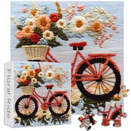 PICKFORU Spring Flower Puzzles 1000 Pieces, Colorful Embroidery Wildflower Bicycle Puzzles for Adults, Difficult Nature Art Theme, Challenging for Adults