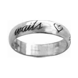 Solid Rock Jewelry STERLING SILVER CURSIVE "true love waits" WITH HEARTS RING STYLE 833-SIZE 7