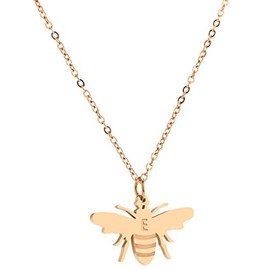 Meibai Initial Honey Bee Necklace Rose Gold Plated Stainless Steel Bee Pendant Name Necklace Bee Jewelry Birthday Gift for Her Bee Lovers (E)