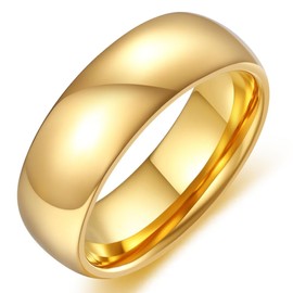 Adreamz 8mm Mens Womens Gold Tungsten Carbide Ring Domed High Polished Gold Wedding Band For Women Comfort Fit 10