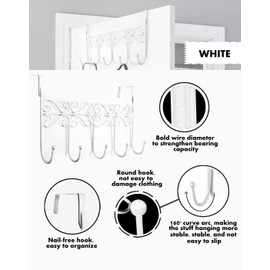 Over The Door Hook,Over Door Towel Rack,Over Door Coat Rack,Door Hanger Hook，Clothes ,Belt, Hat,Behind Back of Bathroom, Towel Hanger 5 Hooks ,White
