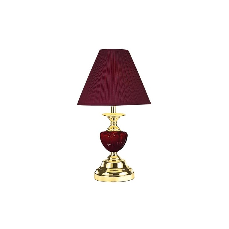 OK Lighting Touch Table Lamp Base Metal,Linen,Porcelain Burgundy