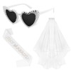 Pearl Just Married Sash + Veil + Heart Bride Sunglasses