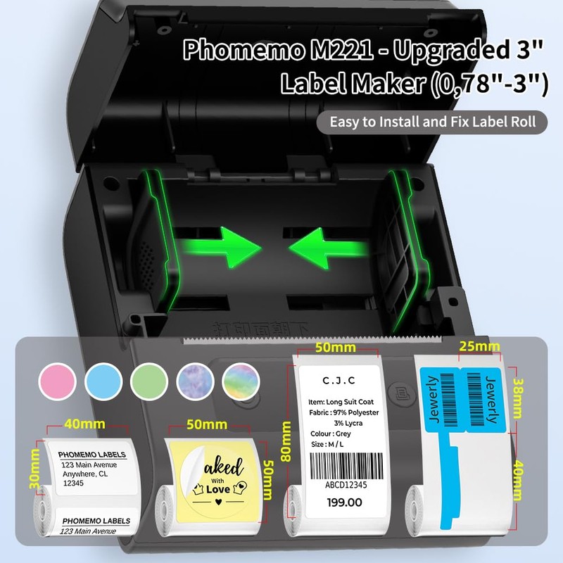 Phomemo M221 Label Printer with 3 Label Rolls - Thermal