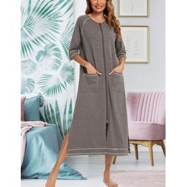 Veseacky Maternity Zipper Robe for Hospital Labor and Delivery Nursing Pregnancy Robe Gray L