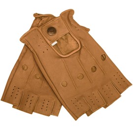 German Wear Driving Half Finger Fingerless Driving Leather Gloves (Caramel, 8=M)