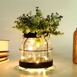 XINIYUGGR Farmhouse Decor Vintage Flower Vase: Rustic Lantern Decor with Plants Flowers Lights Vintage Style Vases for Home Decor - Gifts for Women