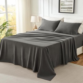 Love's cabin Micro Fleece King Sheet Set - 4 Pcs Dark Grey Winter Soft Plush Polar Fleece Bed Sheets Set with 16" Deep Pocket,Cozy Warmth for Cold Season(1 Flat Sheet,1 Fitted Sheet,2 Pillow Cases)