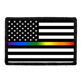 American Flag - Black and White - Rainbow Morale Patch | Hook and Loop Attach for Hats, Jeans, Vest, Coat | 2x3 in | by Pull Patch
