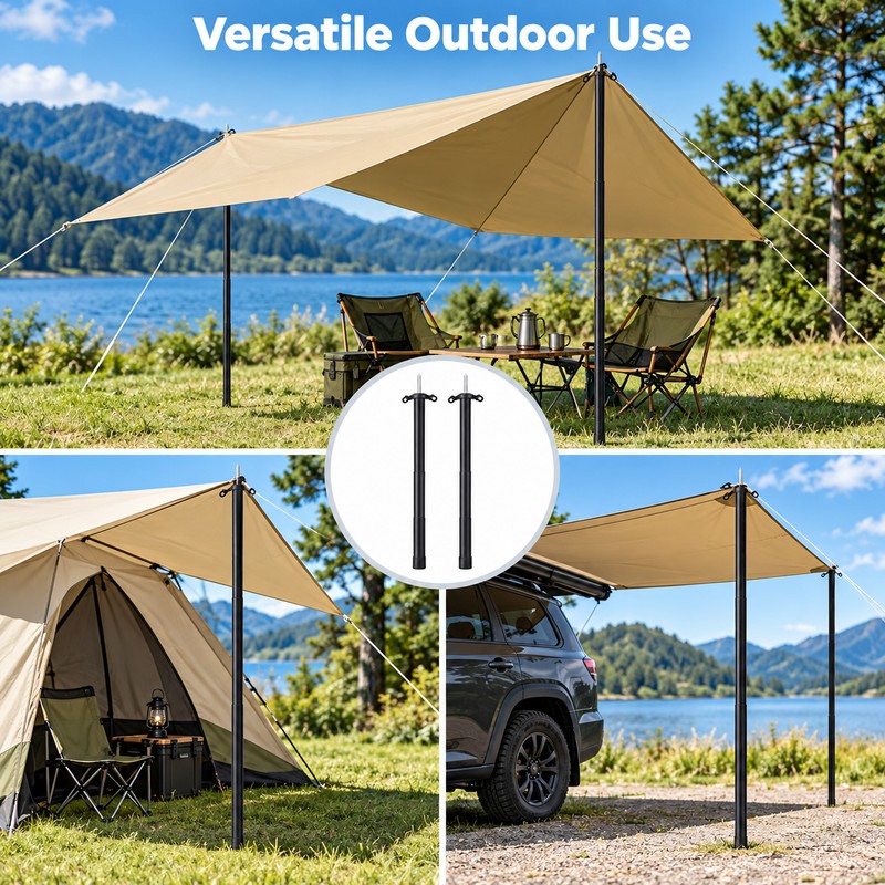 2Pcs Telescopic Tent Poles – Adjustable Aluminum Alloy Camping Awning