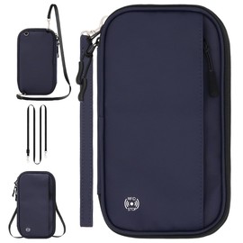 Passport Holder for Travel HADEEONG Blue Passport Travel Organizer Family Travel Document Organizer with RFID Blocking Passport Wallet Pouch for Men Women Airplane Cruise Travel Essentials