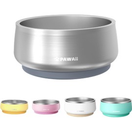 Pawaii Dog Bowl, 68 oz Double-Wall Stainless Steel Food and Water Bowl, Non-Slip Rubber Base, Dishwasher Safe, ID Tag Included, (1 Pack)