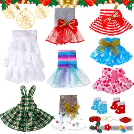 14 Pcs Elf on Clothes Elf Accessories Elves Dolls Clothes for Doll Including Heart Skirts, Cosplay Dress, Glitter Red Eye Cover, Shirt, Flower Scarf and 2 Pairs of Boots (Stylish Style)