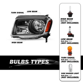 beamax-9 For 2012 2013 2014 2015 Honda Pilot Halogen Amber Black Headlights Pair