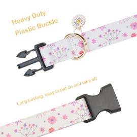 Cute Cotton Dog Collar Flower Patterns, Soft Adjustable Puppy Collars for for Girl Female Small Medium Large Dogs with Flower Charms