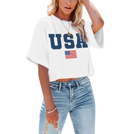American Flag Crop Tops Women USA Crop Shirt Patriotic 4th of July Tee Memorial Day Tshirt Girls Crop Tops